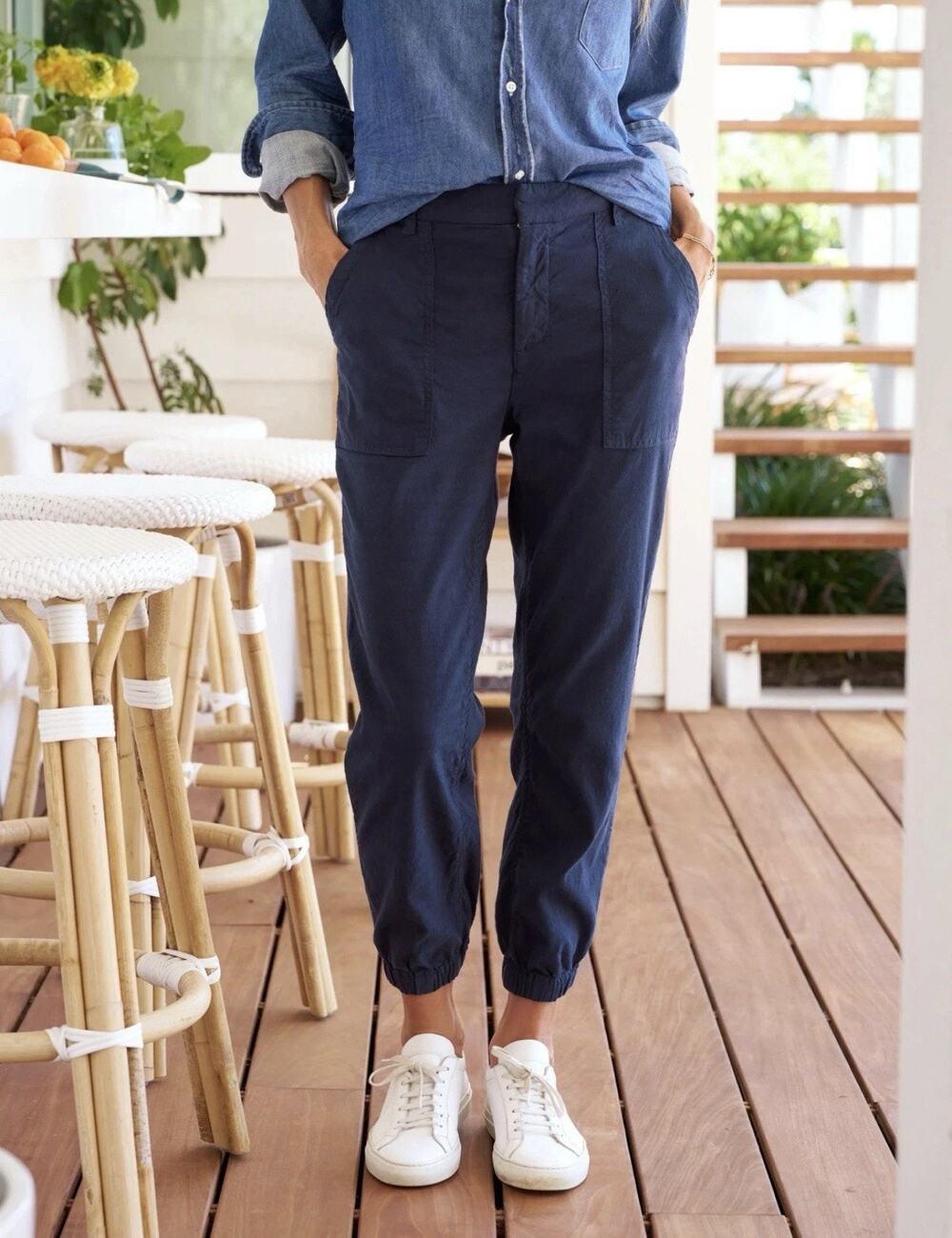 FRANK & EILEEN Blue Jameson Italian Performance Linen Cotton Utility Joggers 12